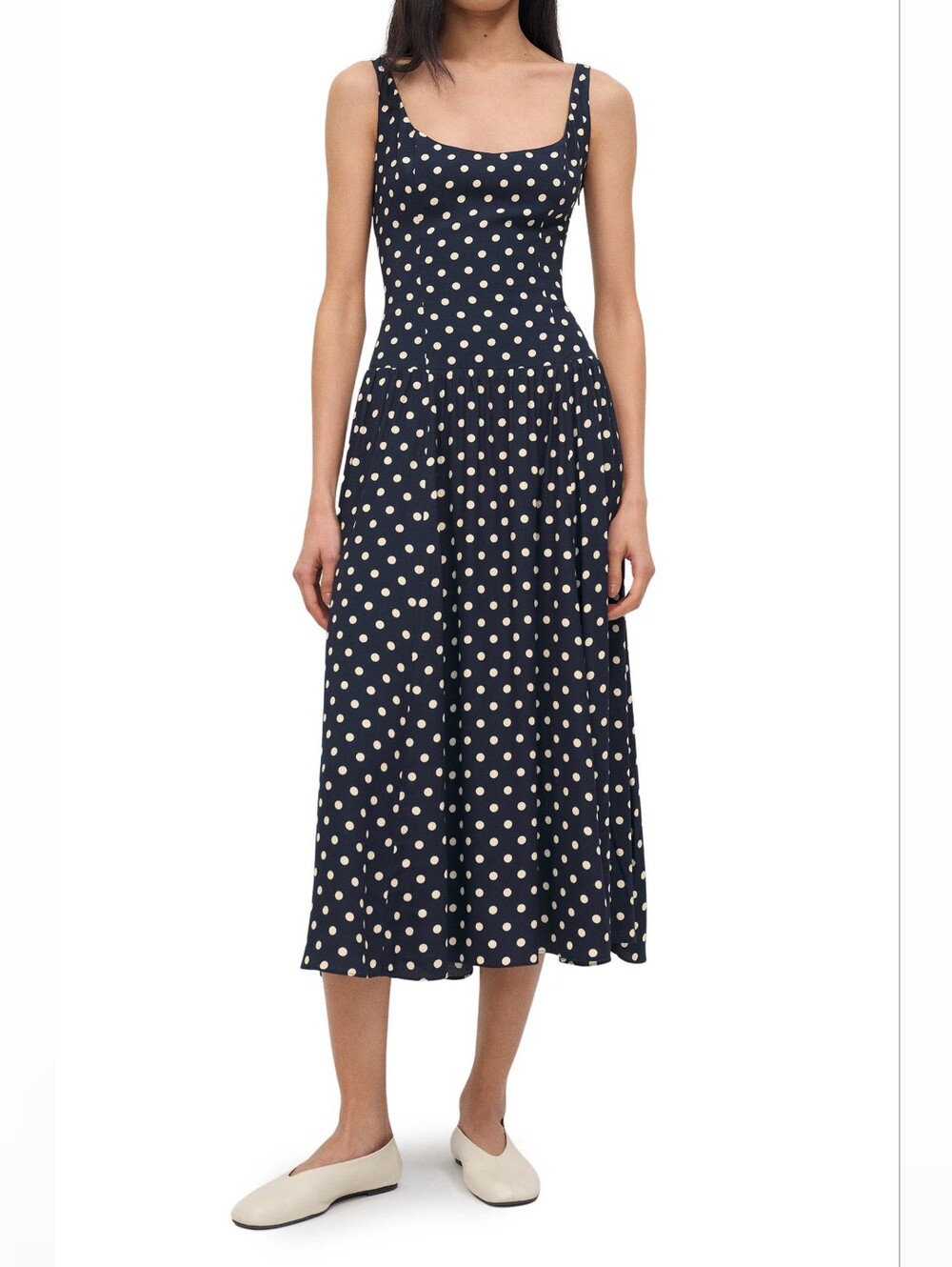 Reformation Bellarose Polka Dot Dress Navy and White Polka Dot Maxi Dress DM4
